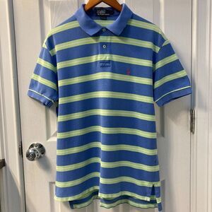 Vintage Polo by Ralph Lauren Rugby Polo Shirt Blue Green White Stripe Size Large